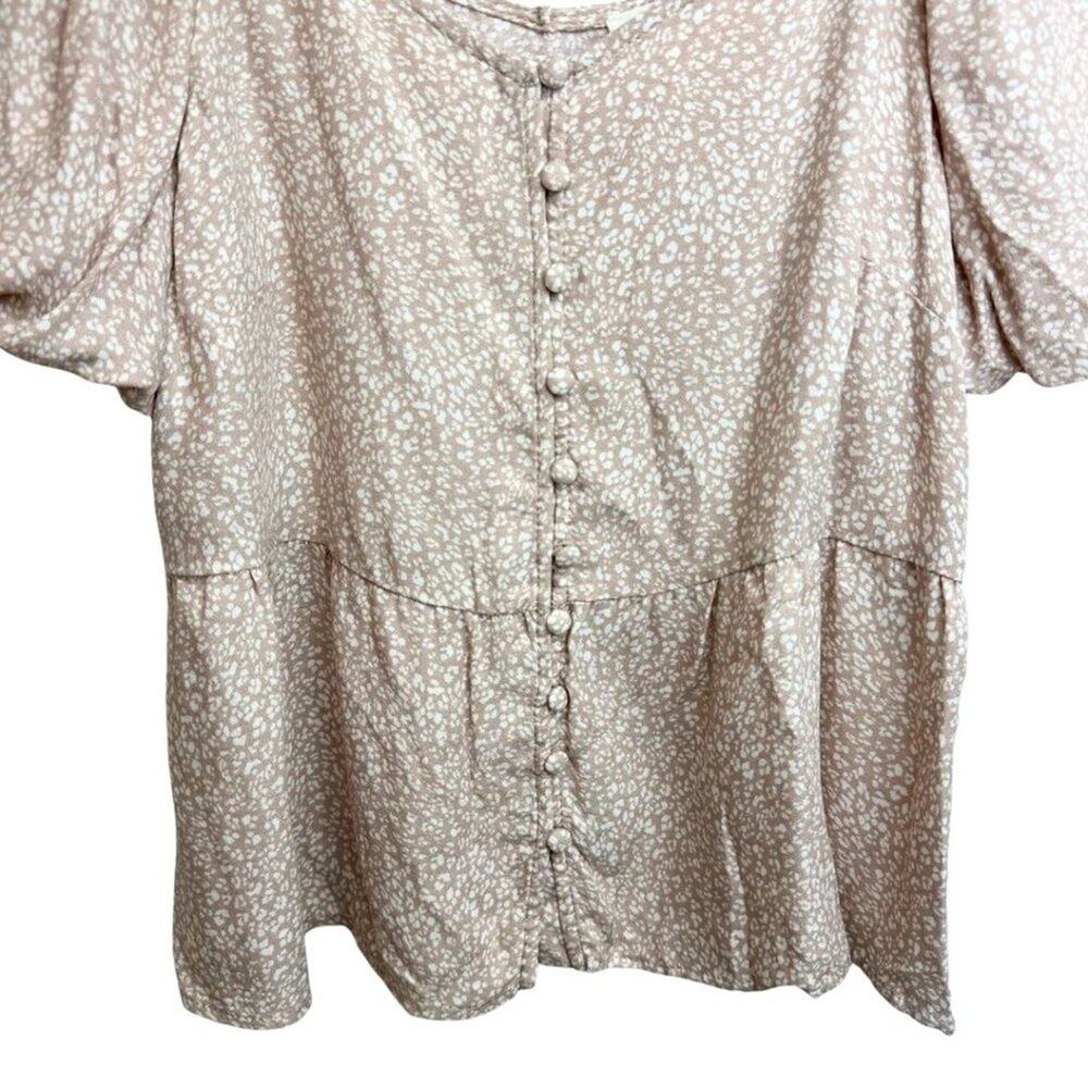 Urban Romantics Boho Short Sleeve Blouse Tan and White M - Picture 3 of 6